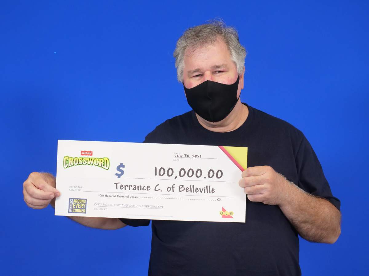 Terrance Cassidy of Belleville won a $100,000 top prize playing an “Instant Crossword Trippler” scratch ticket.