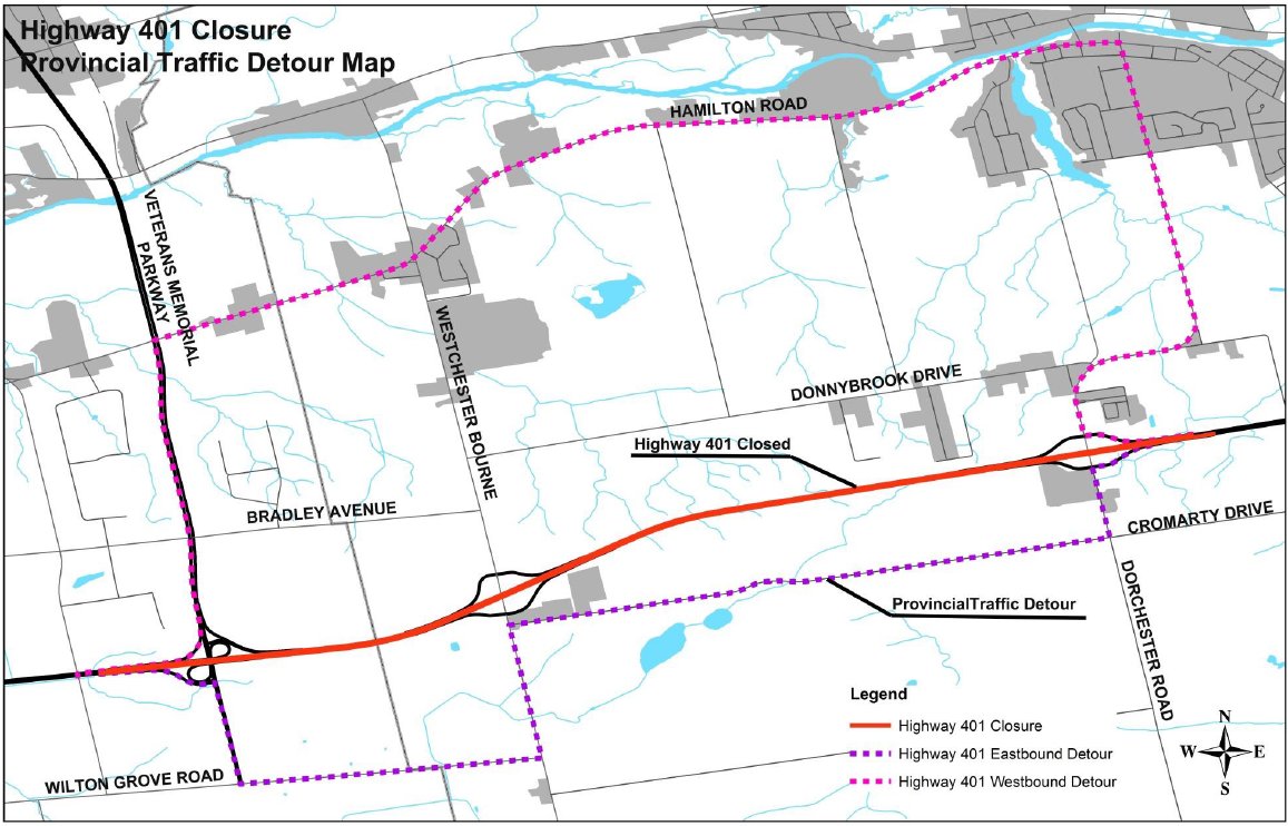 Highway 401 east of London, Ont., is set to close overnight two times for the demolition of the Westchester Bourne Road underpass.