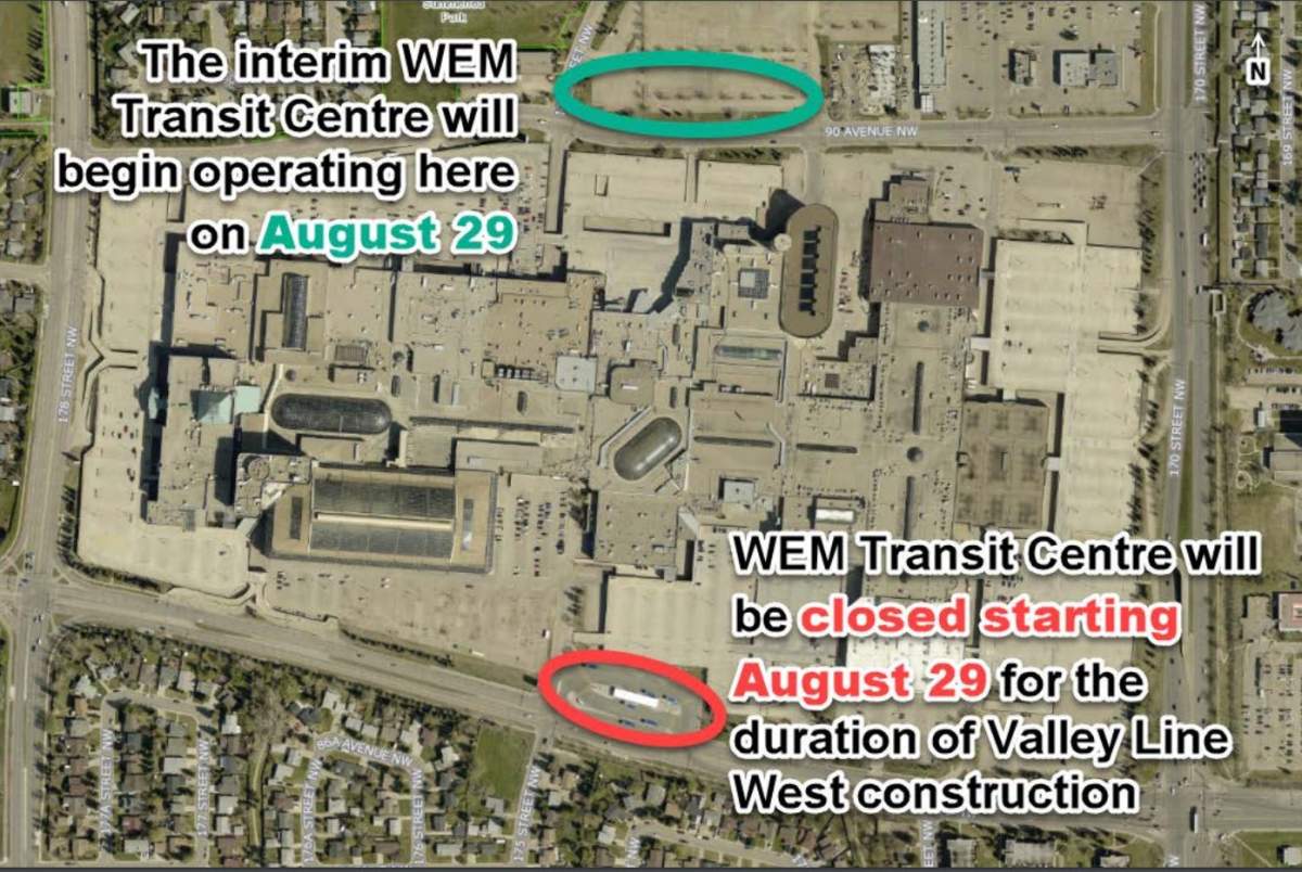 West Edmonton Mall Transit Centre relocates for several years due to LRT construction - image