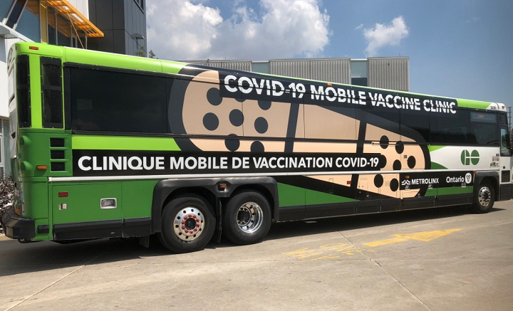 The mobile COVID-19 vaccine clinics will be making stops at two locations in Barrie on Wednesday.
