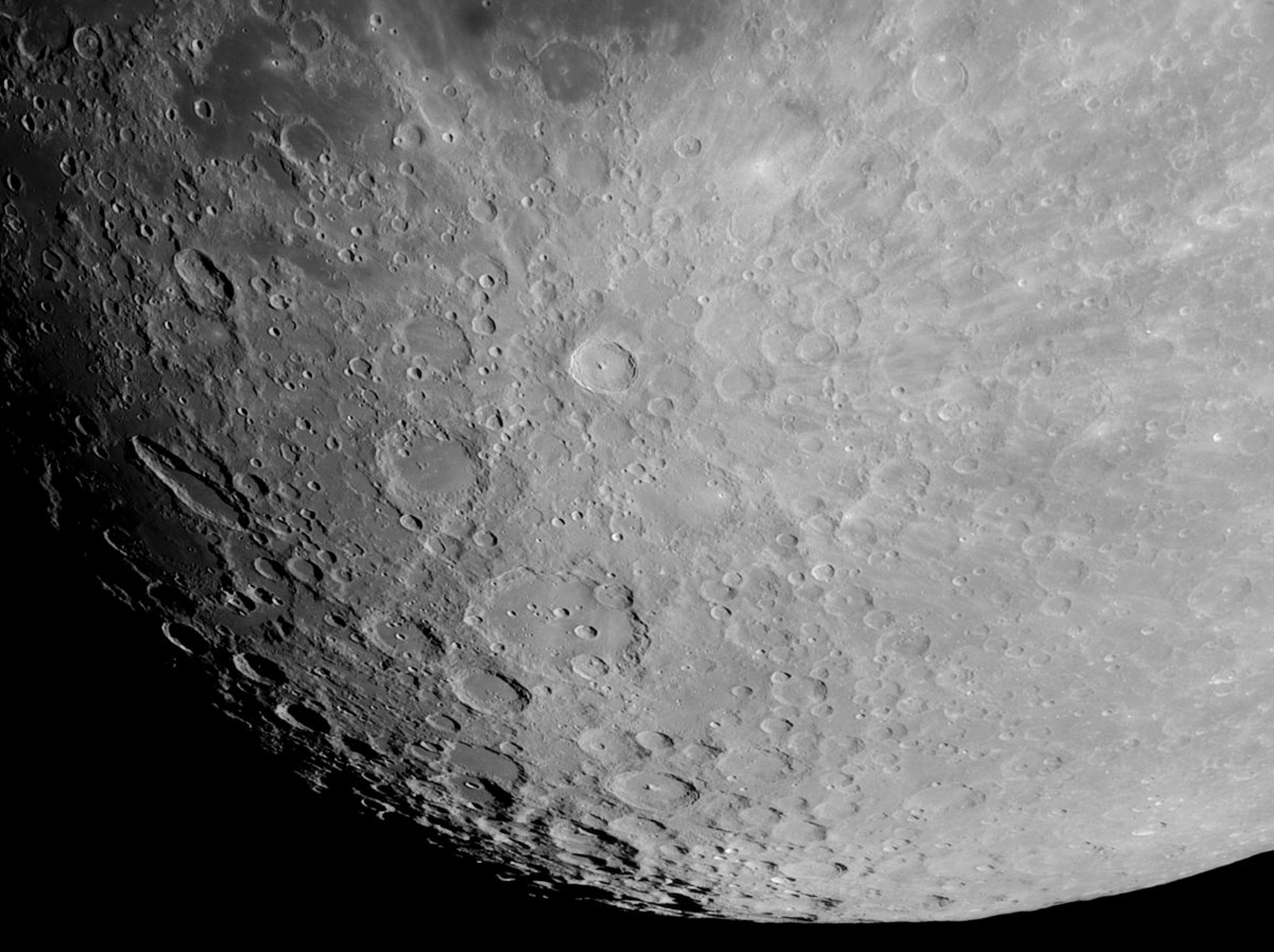 Large view of the south pole of the Moon and the famous craters Schiller, Clavius and Tycho.