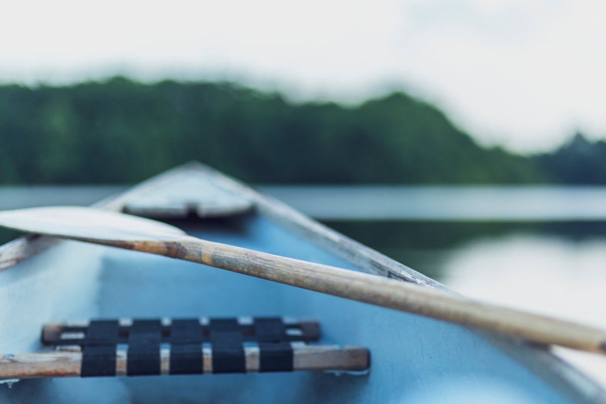 A canoe on a lake.