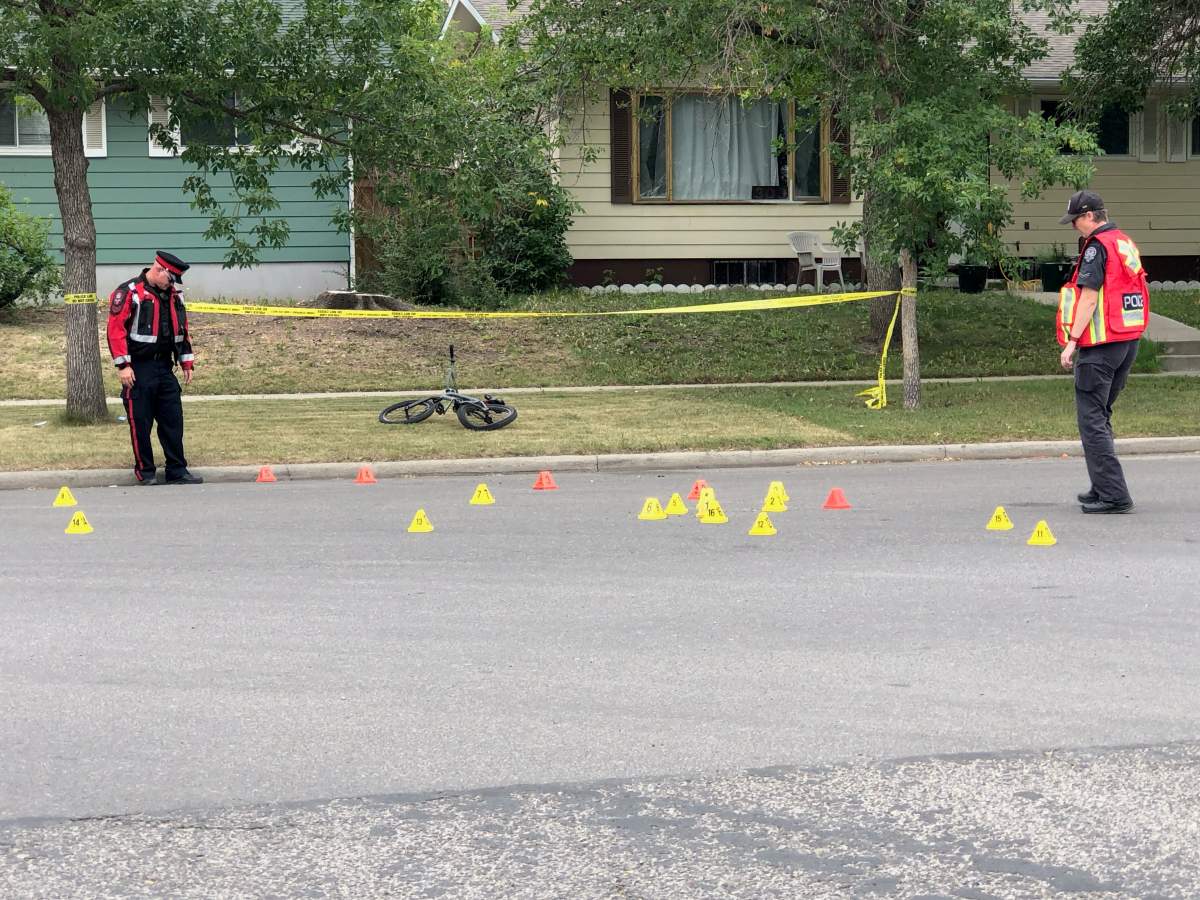 Calgary police on the scene of a hit and run in southeast Calgary.