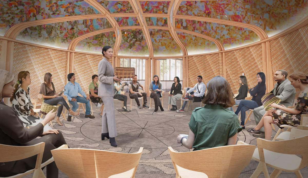 A rendering of a wigwam-inspired round room set to be included in the new Ottawa central library.
