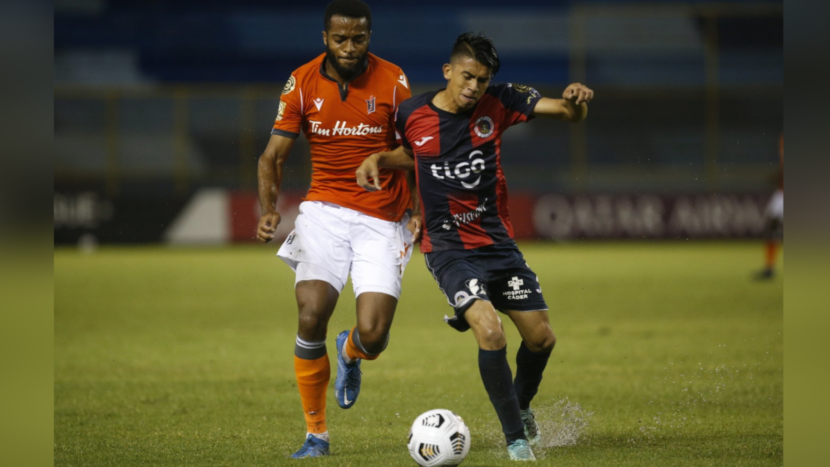 Defender Jonathan Grant  in action during Forge FC's matchup with El Salvador's C.D. FAS in the 2021 Concacaf League.