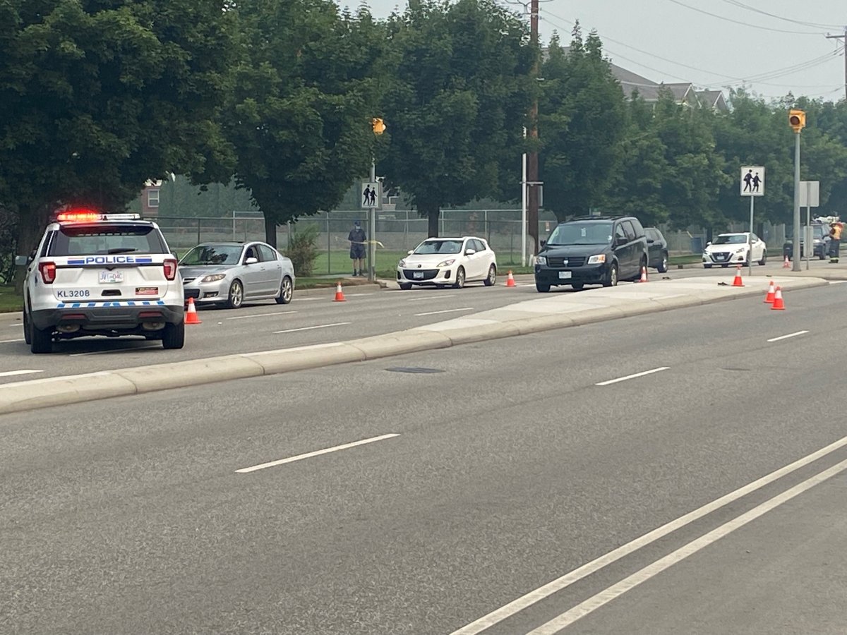 Kelowna RCMP responded to a report of a collision between a 14-year-old pedestrian and a passenger vehicle at a cross walk in the 1400-block of KLO Road on Monday, August 2, 2021. 