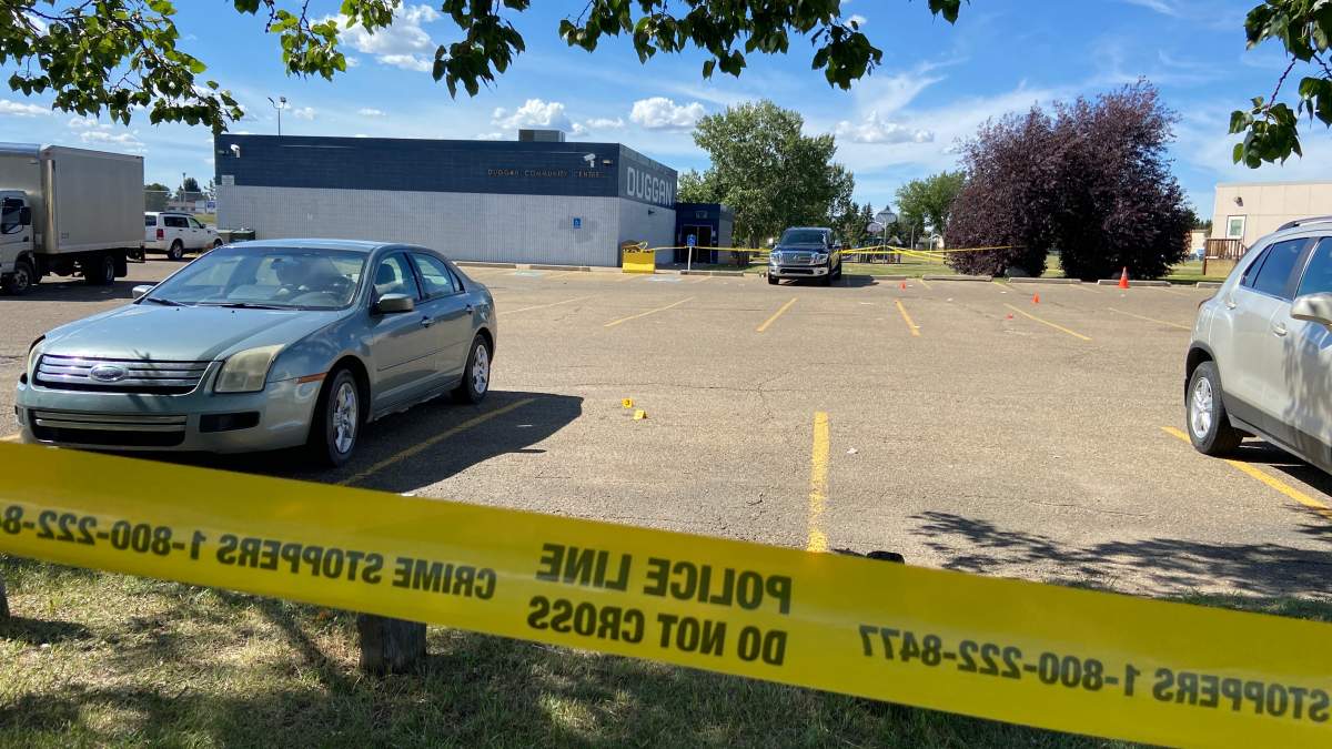 Edmonton Police Service investigates a suspicious death inside the Duggan Community Centre on Sunday, Aug. 29, 2021.