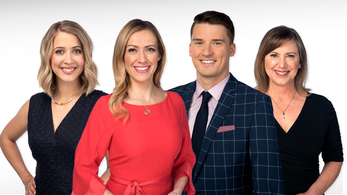 The Global News Morning Calgary team, Tiffany Lizée, Dallas Flexhaug, Blake Lough and Leslie Horton. 