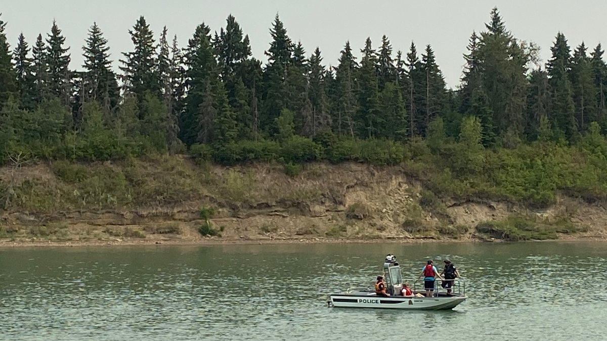 Edmonton rescue crews searched for a missing swimmer on Sunday, Aug. 1, 2021.