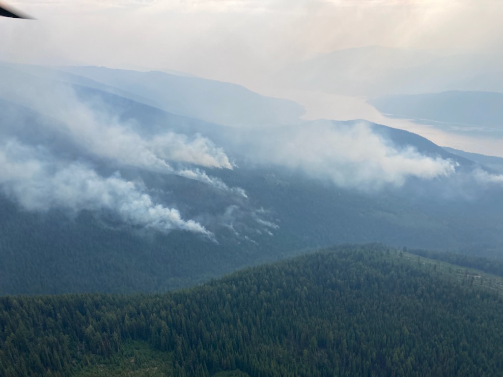 Smoke rises from the Octopus Creek wildfire along Lower Arrow Lake on Aug. 15.