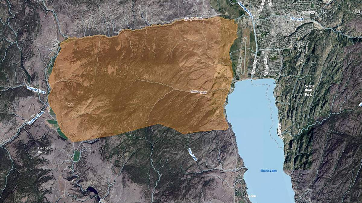 A map showing the area affected by the Penticton Indian Band’s evacuation alert.