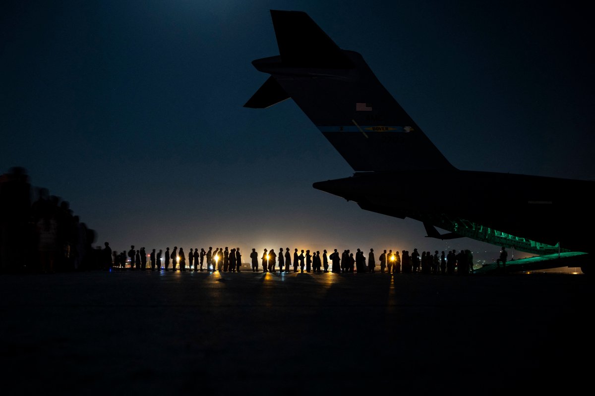 US Air Force C-17 Globemaster III aircraft in support of Afghanistan evacuation at Hamid Karzai International Airport, Afghanistan, August 21, 2021.