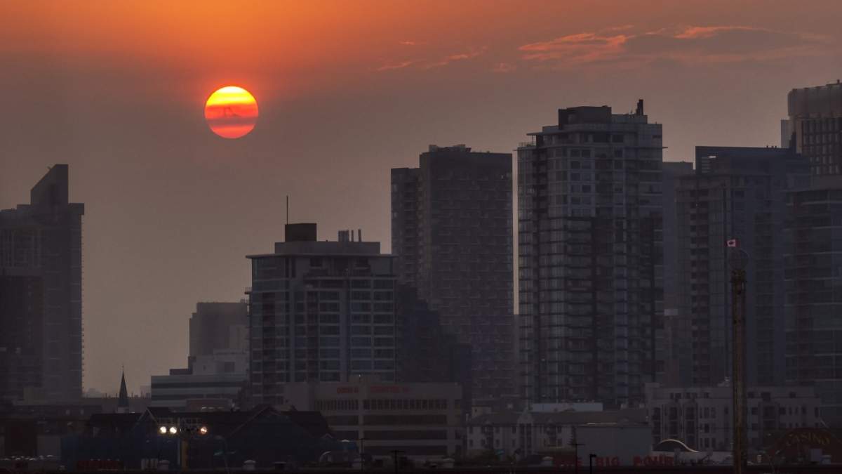 A smoky sunset over Calgary on the evening of July 17.