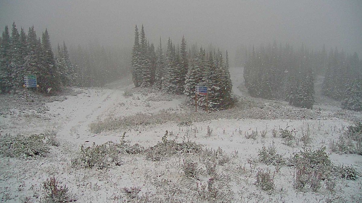 A webcam screenshot showing a light dusting of snow at SilverStar Mountain Resort, near Vernon, on Tuesday morning.