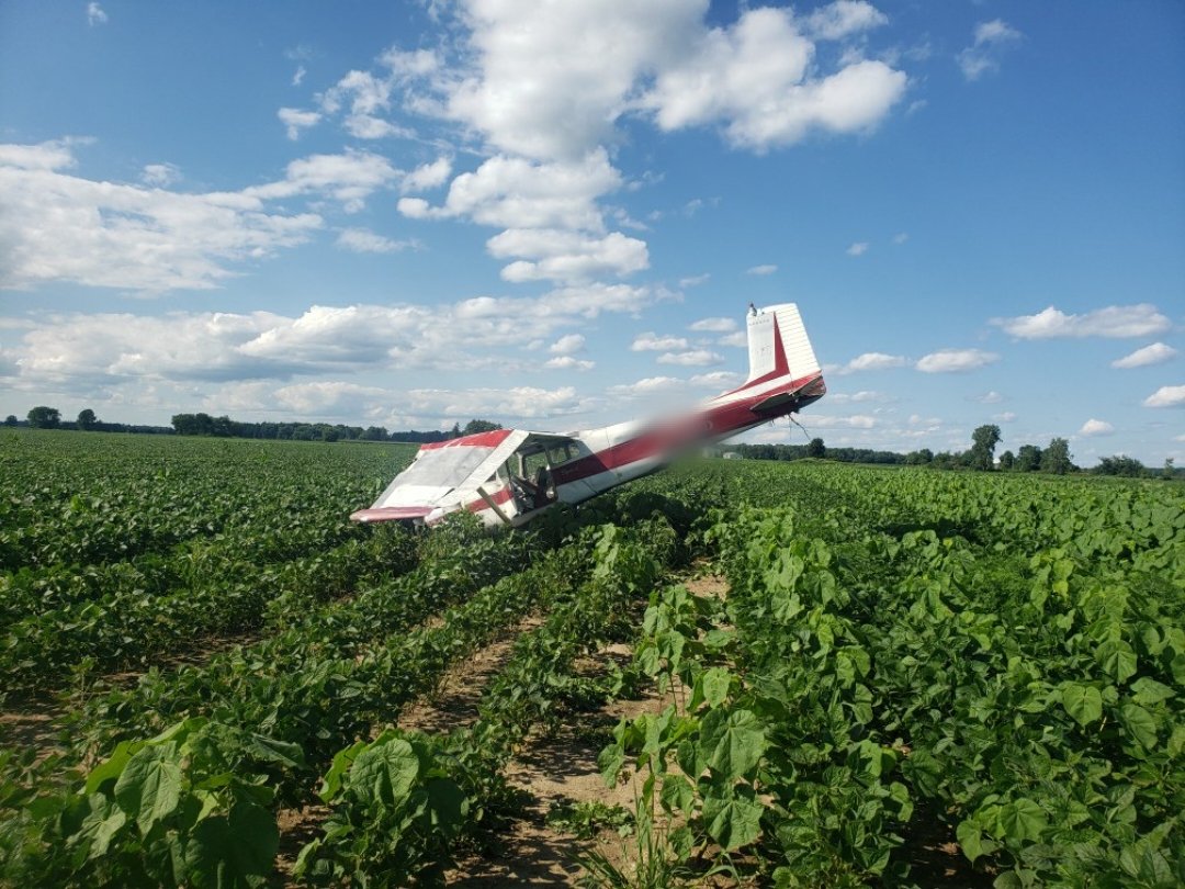 OPP say the plane nose dived into a bean near the Tillsonburg Regional Airport on Monday.