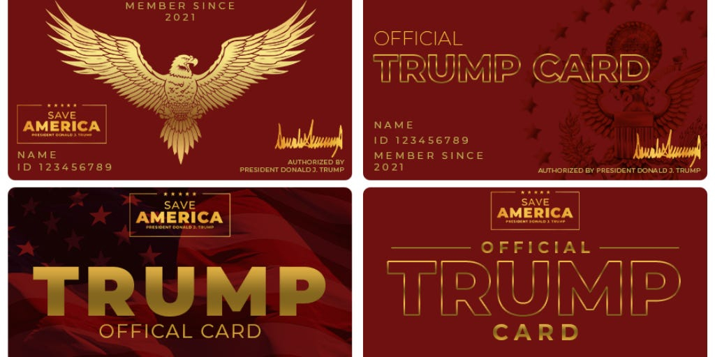 Four proposed Trump Card designs are shown.