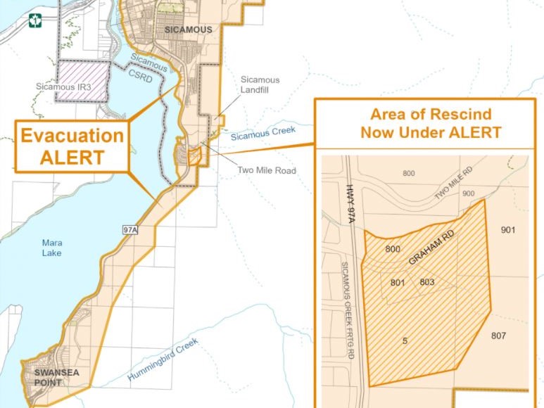 The Columbia Shuswap Regional District rescinded an evacuation order for the Two Mile Road wildfire on Tuesday. 