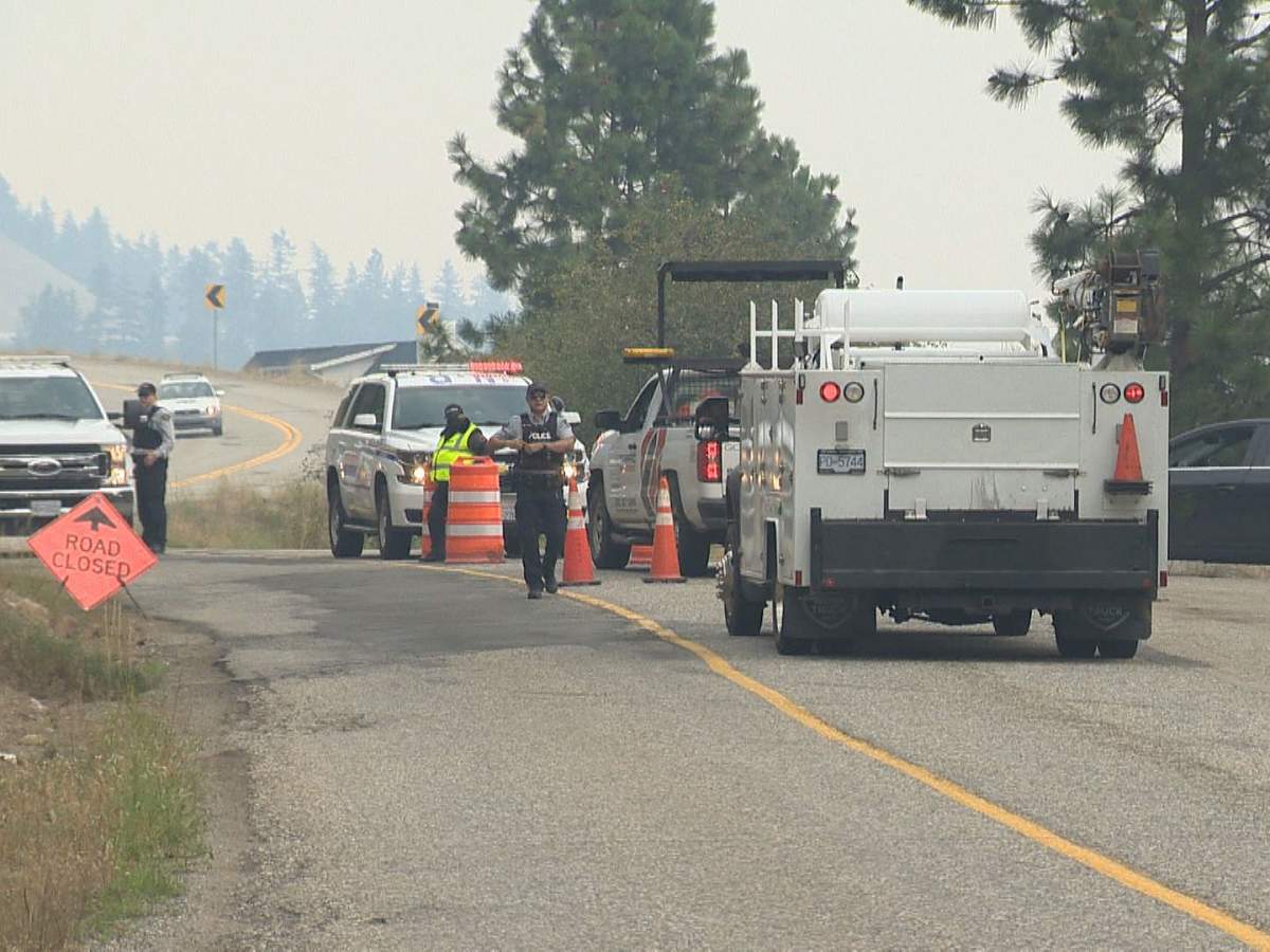 A roadblock along Westside Road due to an evacuation order. Police say additional resources have been heavily focused lately on doing roving patrols in evacuated areas, primarily in unmarked vehicles.