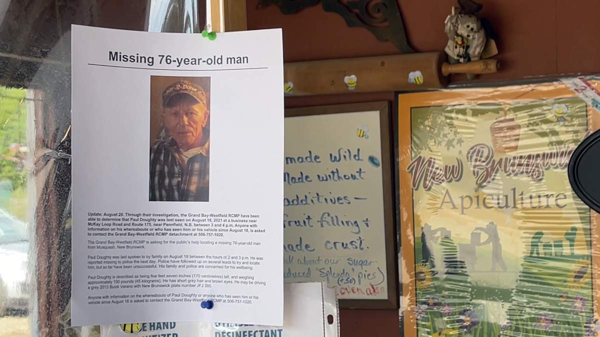 Doughty’s missing persons poster now hangs in the blueberry stand where he was last confirmed seen.