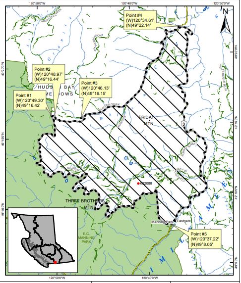 A map of the area that is under a Area Restriction Order due to the Garrison Lake wildfire.