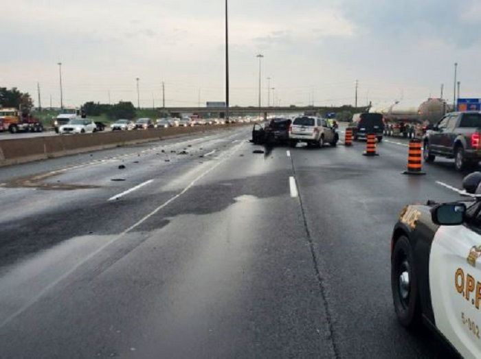 Scene of a collision on northbound Highway 400 early Wednesday.