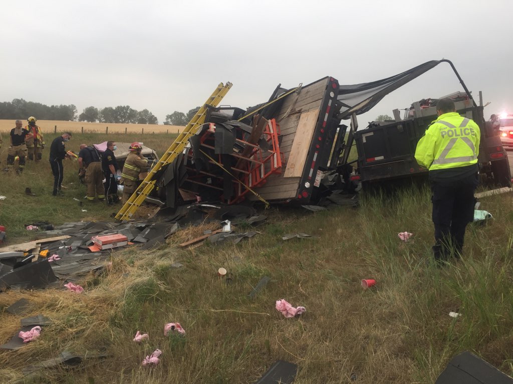 Emergency crews responded to a fatal crash on Highway 22X in Alberta on Monday, Aug. 16, 2021.