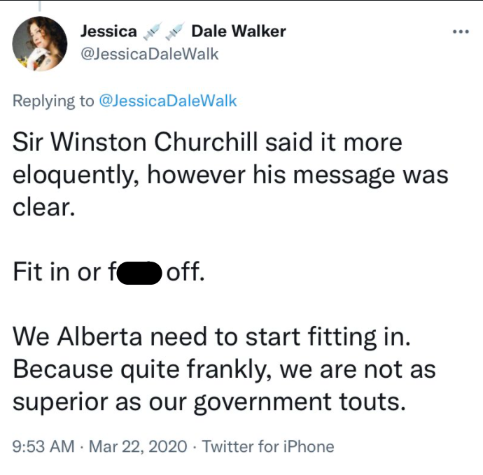 One of the tweets Liberal candidate Jessica Dale-Walker has apologized for.