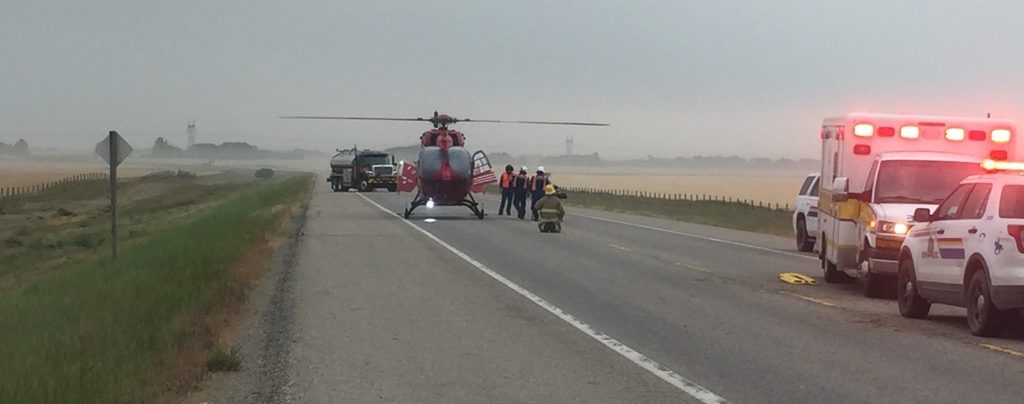 Emergency crews responded to a fatal crash on Highway 22X in Alberta on Monday, Aug. 16, 2021.