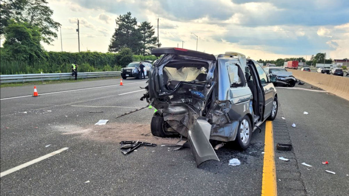 OPP says seven people were involved in a multi-vehicle crash that happened on the QEW in Lincoln on Aug. 3. 2021.