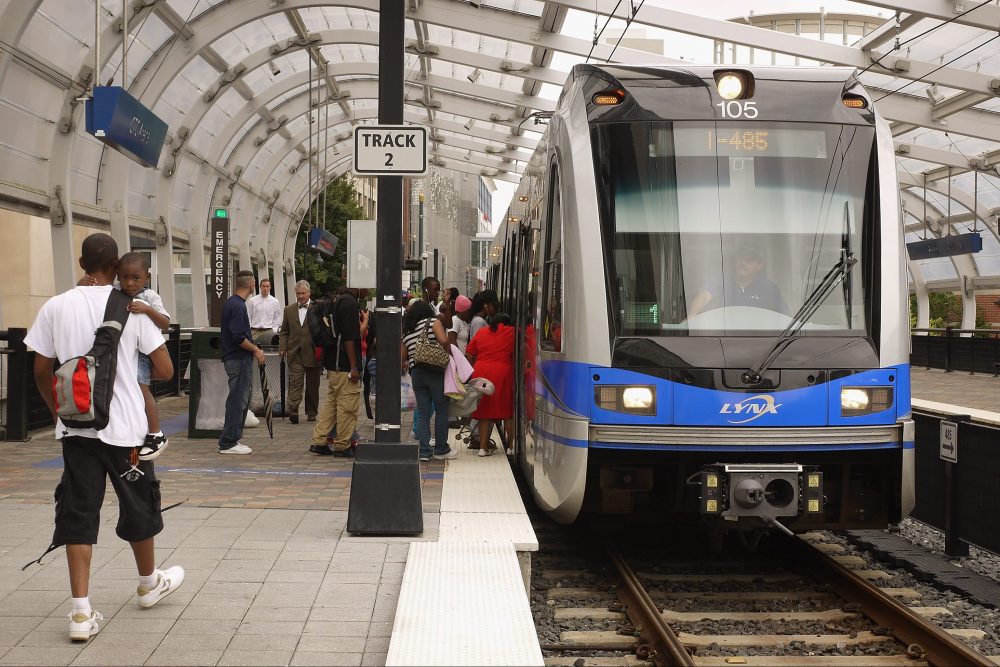 A LYNX light rail passenger train is shown in Charlotte, N.C., in this file photo from July 11, 2012.