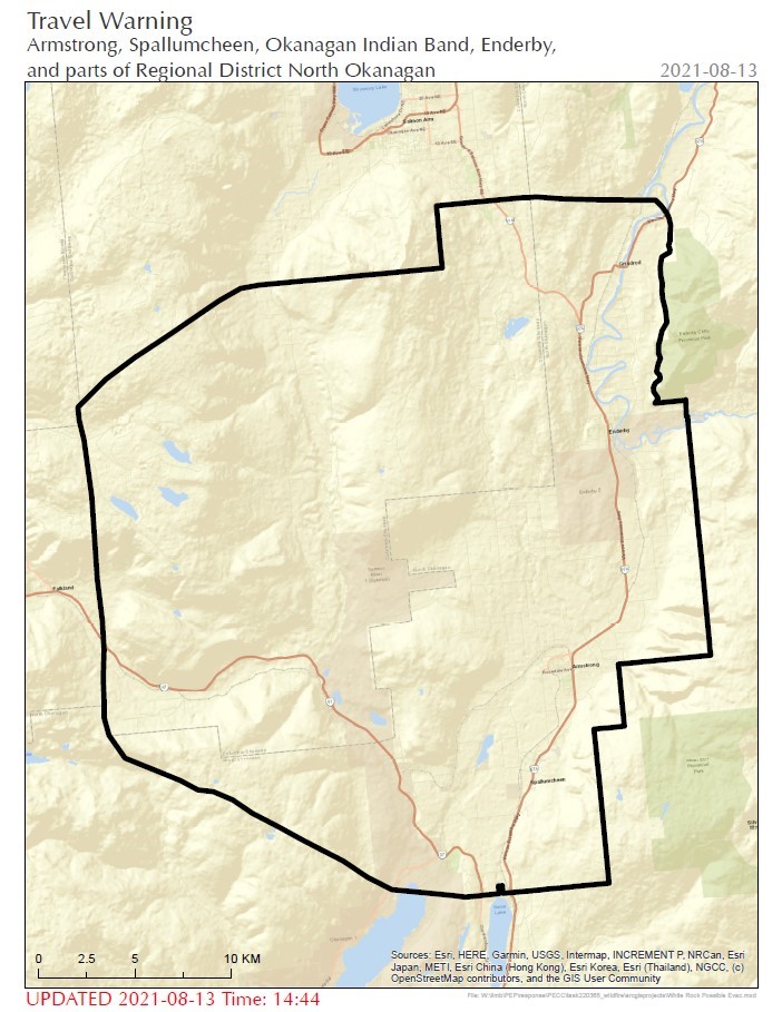 A map of the affected area where people are asked not to travel this weekend.