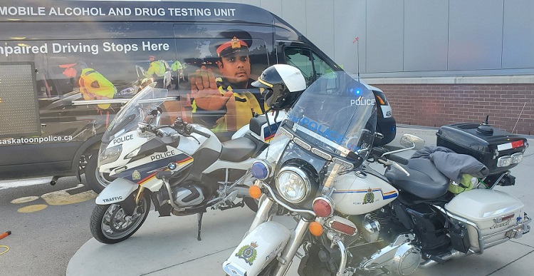 Some citizens were able to check out the motorcycles driven by local police on Saturday at the Save-On-Foods in Saskatoon's Kensington area.