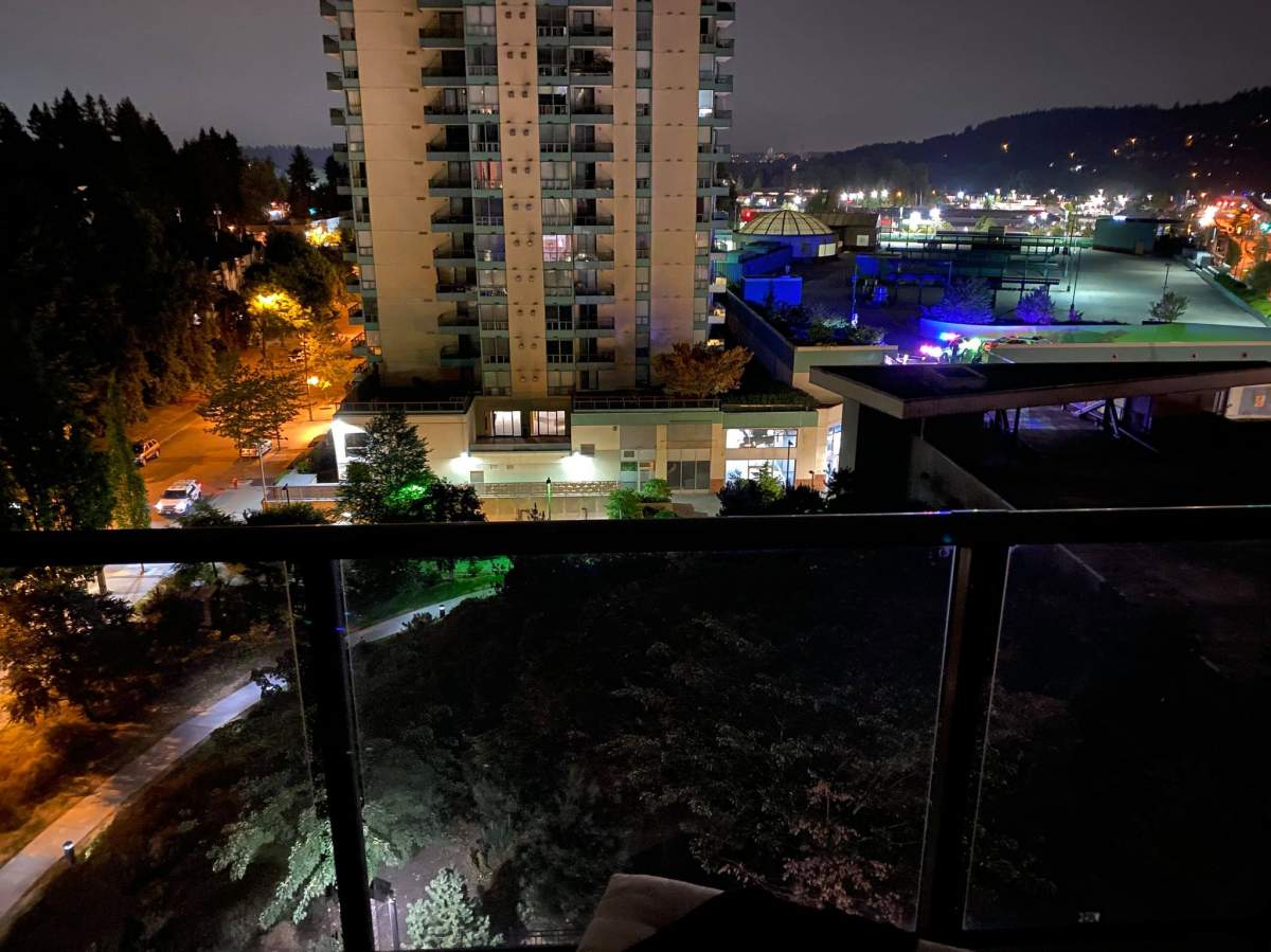 RCMP at the scene of a fatal fall in Coquitlam early Sunday morning. 