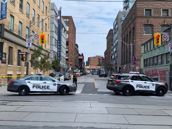 Police at the scene of the shooting in the area of Richmond and Duncan streets.