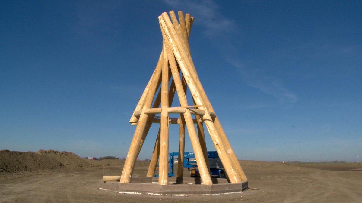 A ceremonial teepee has been erected in front of the new FSIN building currently under construction in Saskatoon.