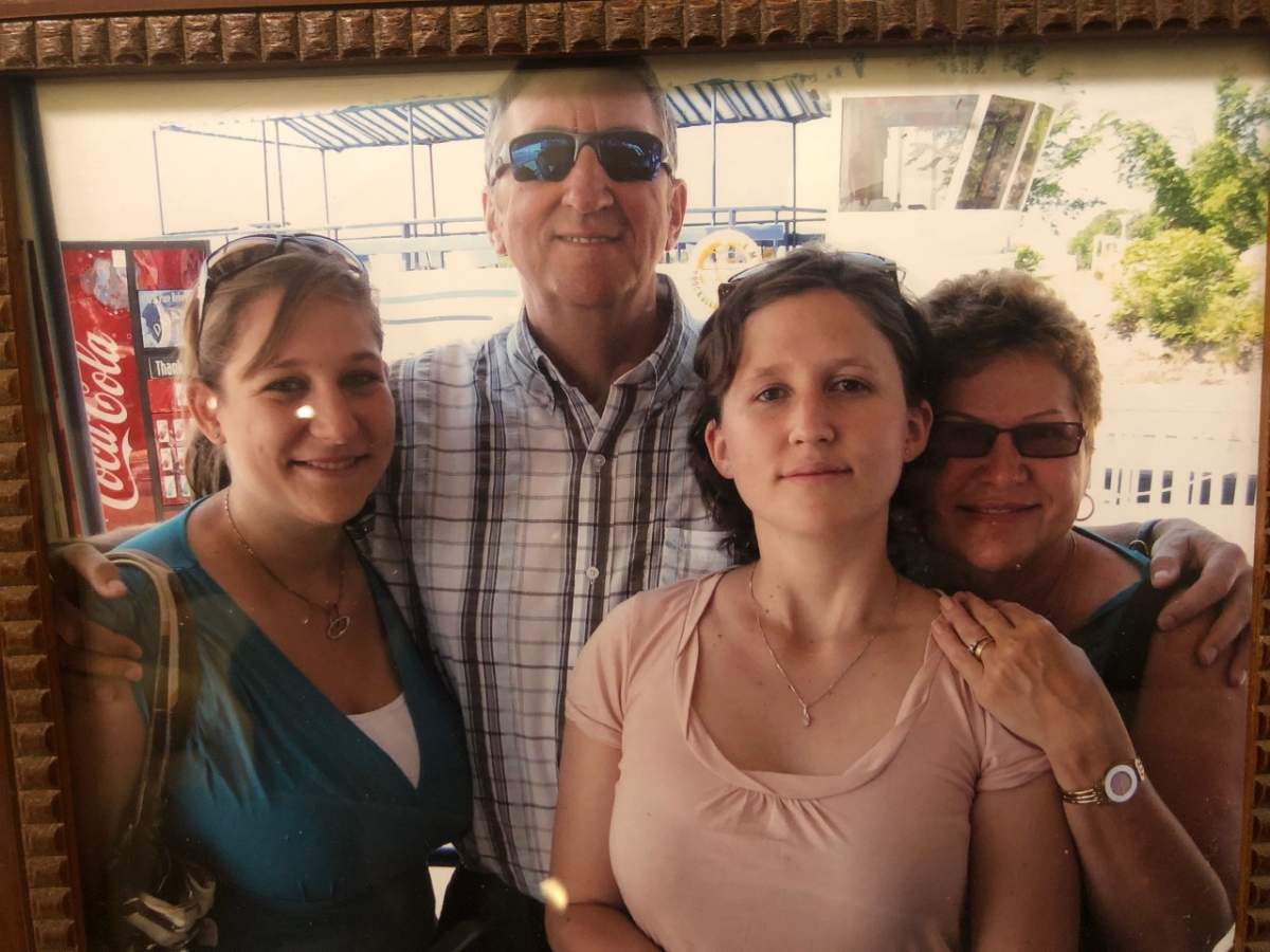 A family portrait of the Desloges family, showing Annemarie on the left.
