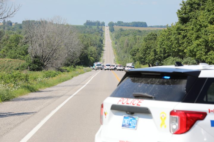 Emergency crews at the scene of the crash in Uxbridge on Wednesday.