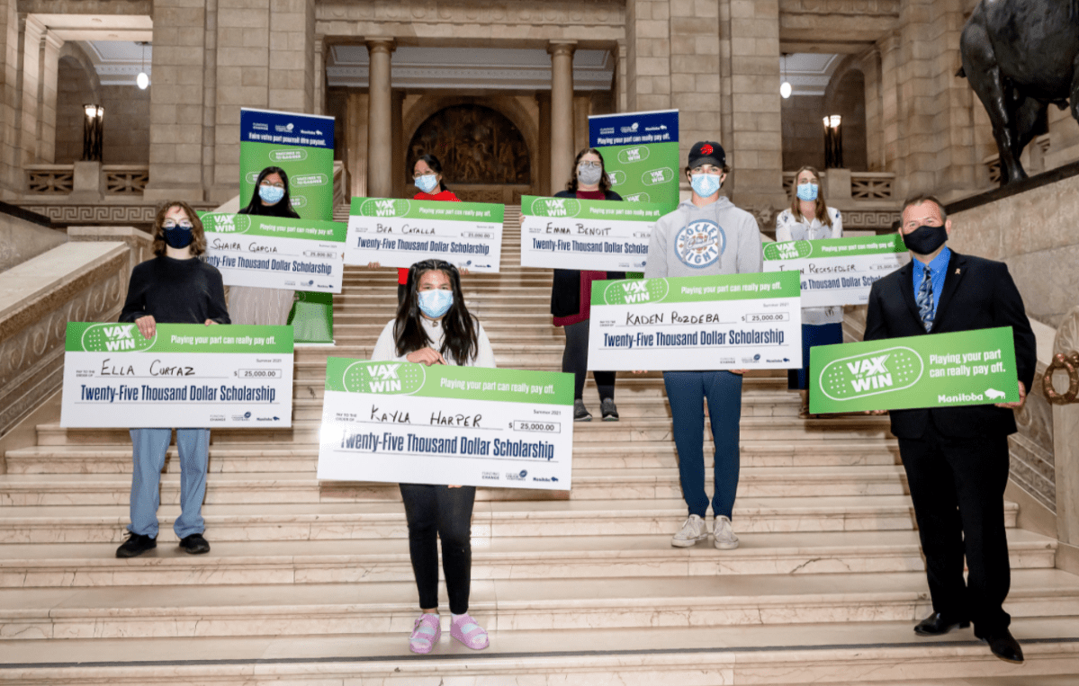 Scholarship winners at the Manitoba Legislature.