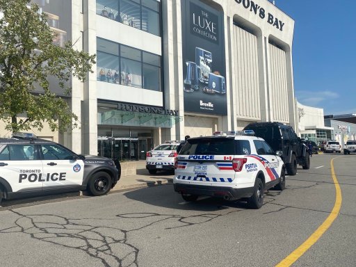 Police respond to reports of shots fired inside Yorkdale Mall on Sunday.