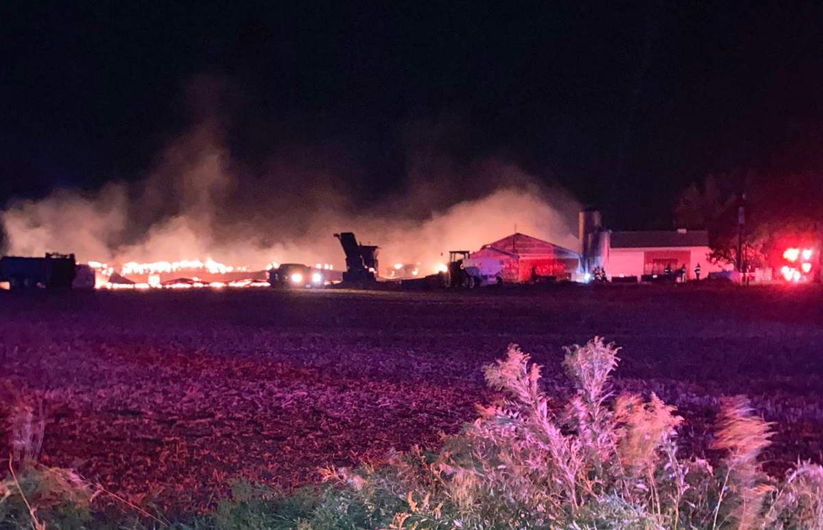 The Westminster Drive barn blaze on Sept. 22, 2021 as seen from a short distance away.