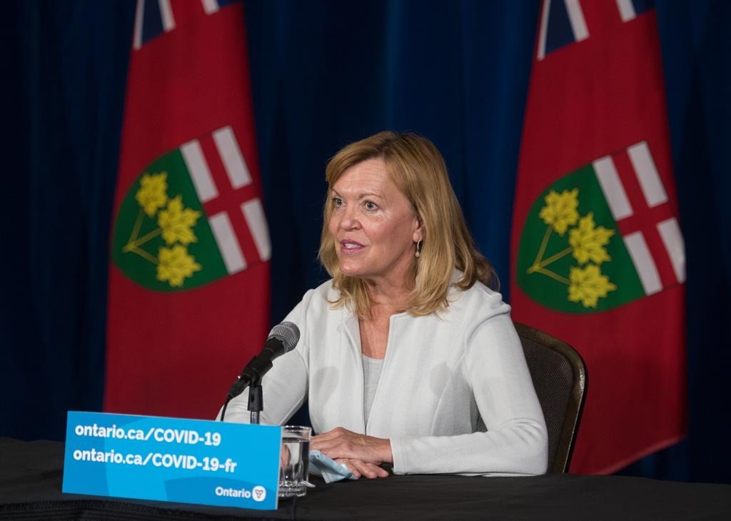 Ontario Deputy Premier and Minister of Health,Christine Elliot, responds to a question during a press conference announcing the enhanced COVID-19 vaccine certificate system, at Queen's Park in Toronto on Wednesday, September 1, 2021. THE CANADIAN PRESS/Tijana Martin.