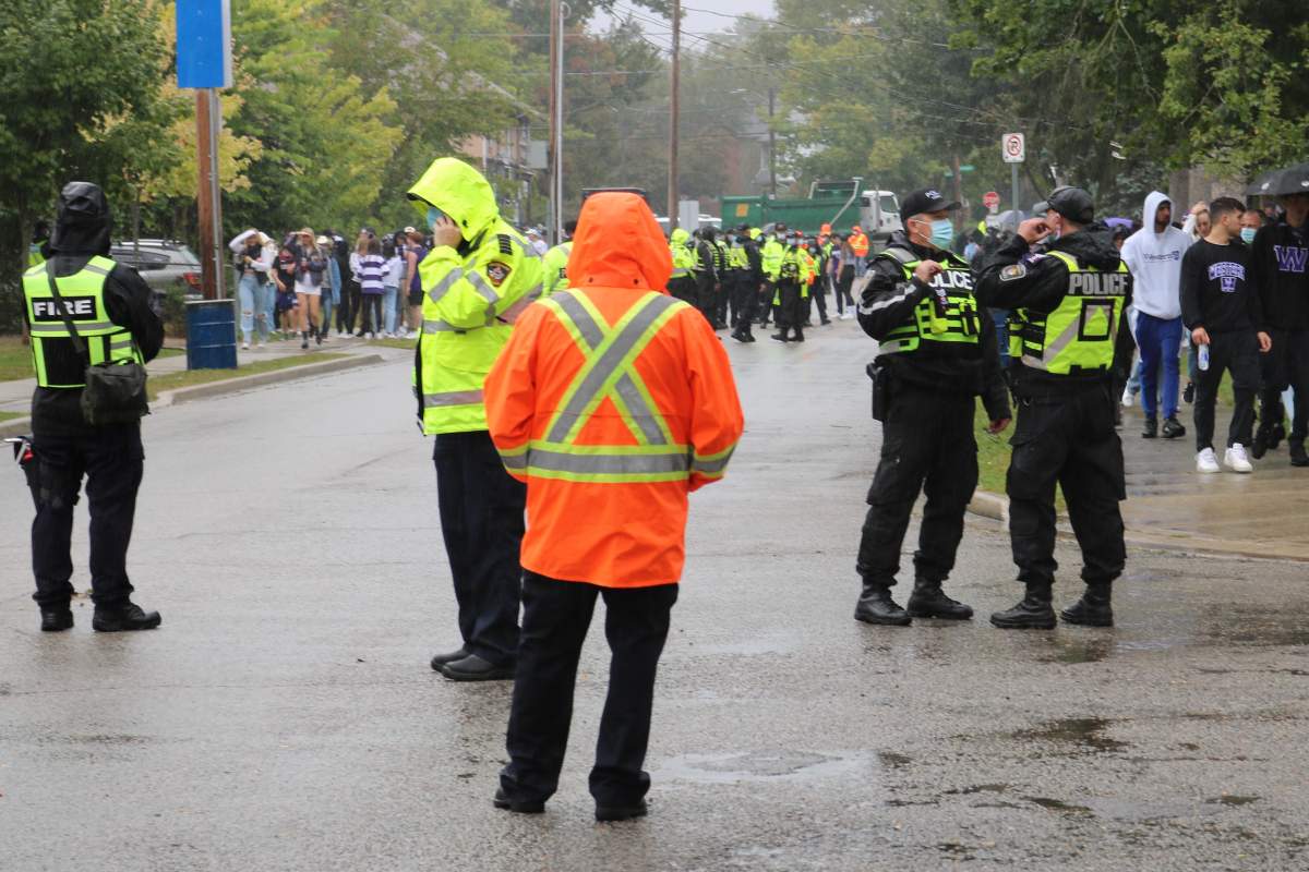 London police monitor activity on Broughdale Avenue on Sept. 25, 2021.