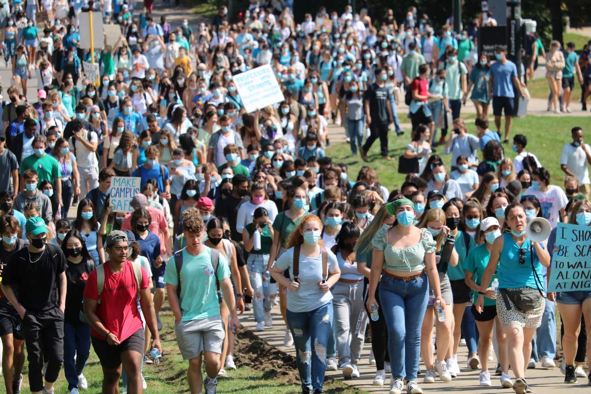 An estimated 9,000 student at Western University walked out of class to protest what they call a “culture of misogyny” on campus after a series of sexual assault allegations on Sept. 17, 2021