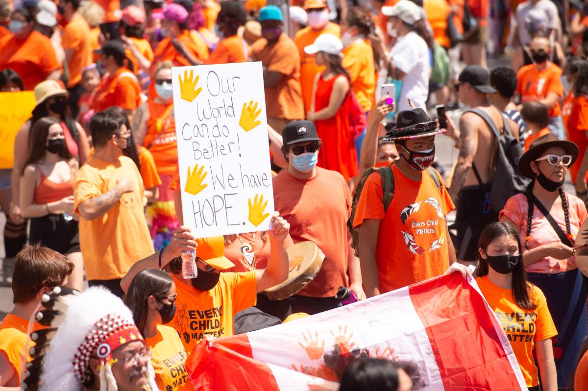 The day coincides with Orange Shirt Day. The City of Guelph will be lighting City Hall, along with the Covered Bridge and the Civic Museum in commemoration. July 1, 2021. THE CANADIAN PRESS/Mike Sudoma.