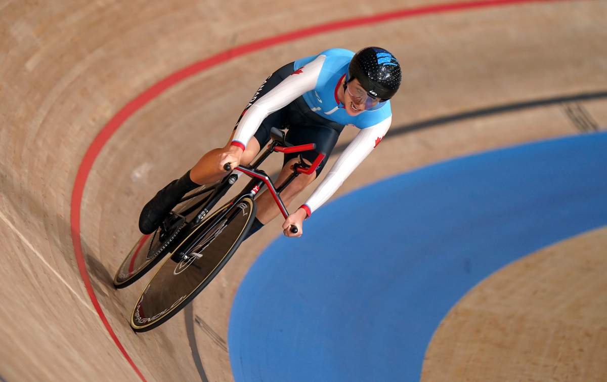Canada’s Keely Shaw in action in the Women’s C4 3000m Individual Pursuit qualifying during the Track Cycling at the Izu Velodrome on day one of the Tokyo Paralympic games in Japan on Aug. 25, 2021.