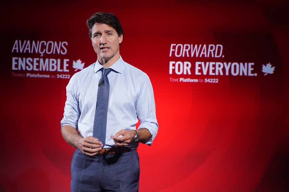 Liberal Leader Justin Trudeau reveals his party's election platform during the Canadian federal election in Toronto on Wednesday, September 1, 2021. 