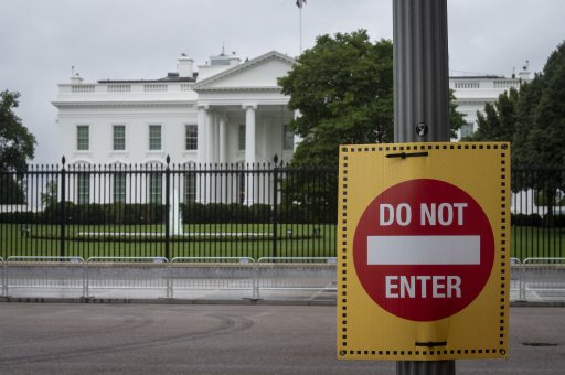 The White House is seen behind a security sign. Thursday, Sept. 17. Washington, DC, USA, on September 17, 2021. Photo by Cliff Owen / CNP/ABACAPRESS.COM