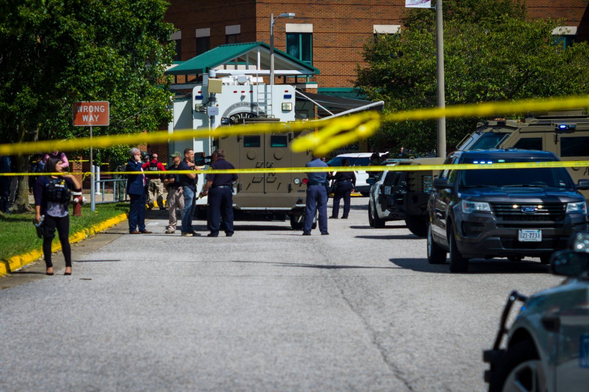 Police respond to the scene of a shooting at Heritage High School in Newport News, Va., on Sept. 20, 2021.