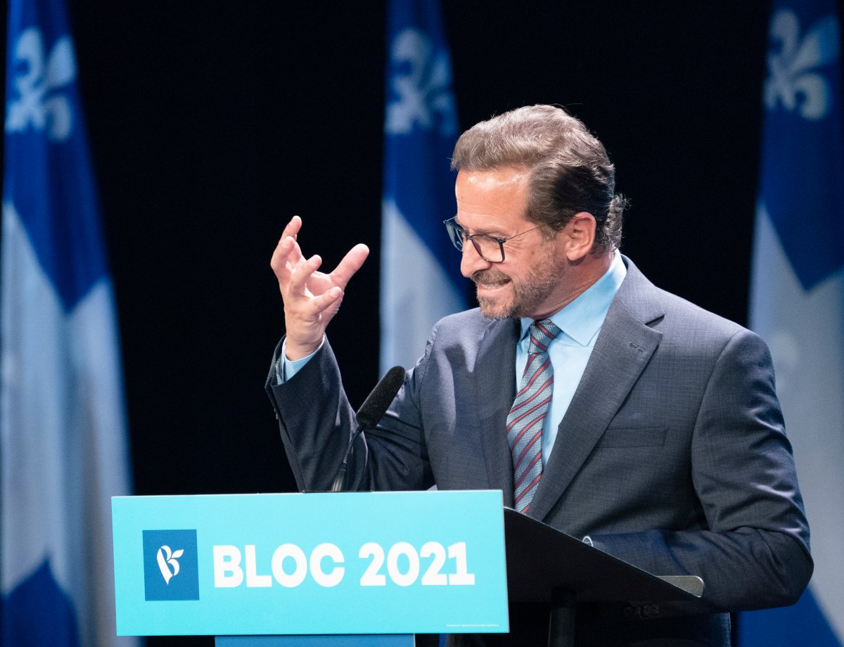 Bloc Quebecois leader Yves-Francois Blanchet speaks to supporters election night Tuesday, September 21, 2021 in Montreal.