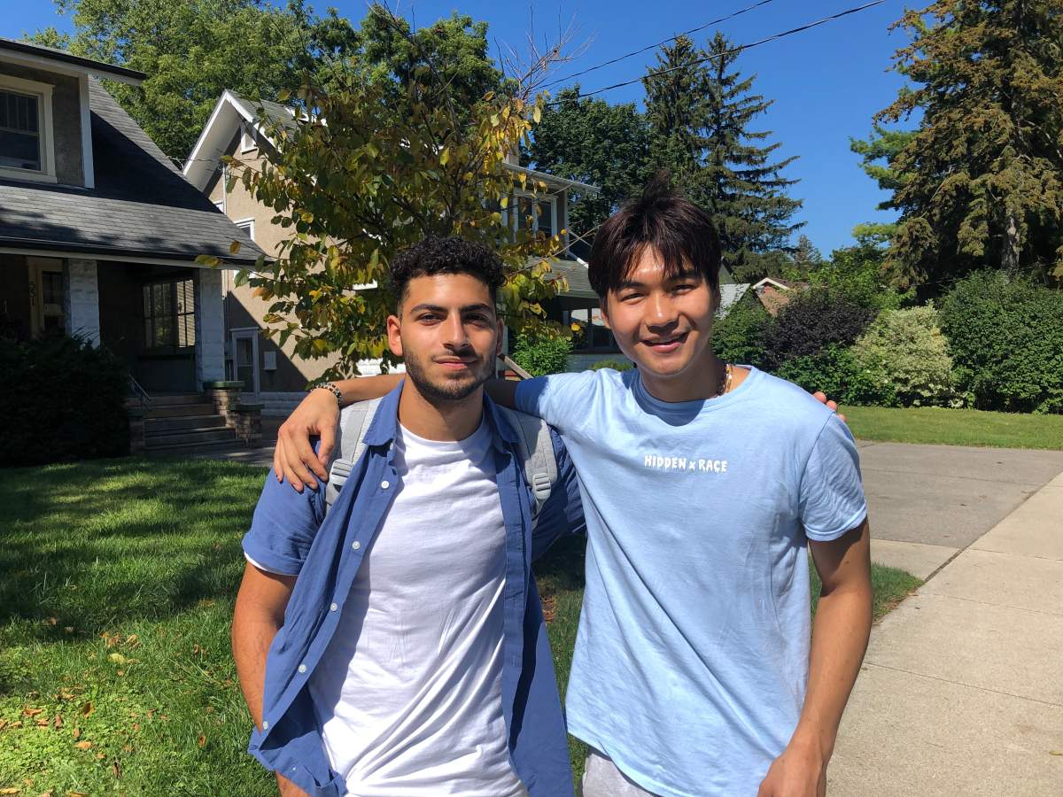 John Oh (right) is joined by fellow second year student Fayez Elmadhoon, both of whom are hoping classes will stay in-person this year.
